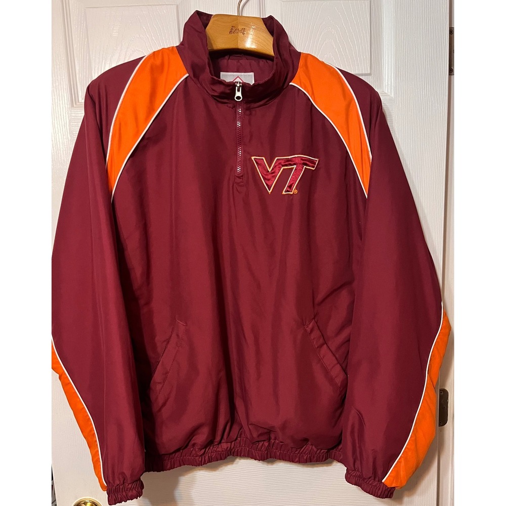 58 Sports Virginia Tech Hokies Quarter Zip Windbreaker Jacket Maroon Orange XXL